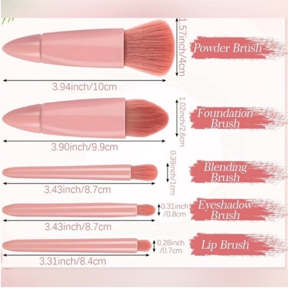 Mini Travel Makeup Brush 5 Piece Set in a Mirrored Compact Case, Pink - Picture 10 of 16